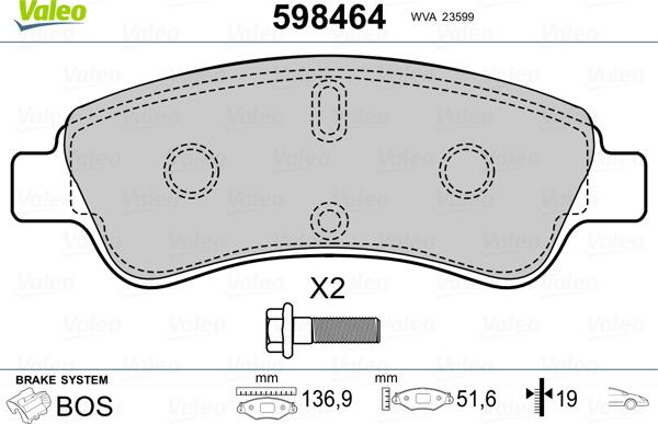 Valeo 598464 - Гальмівні колодки, дискові гальма autozip.com.ua