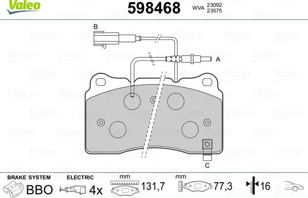 Valeo 598468 - Гальмівні колодки, дискові гальма autozip.com.ua