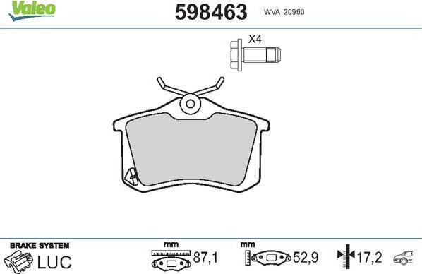 VALEO 598463 - Гальмівні колодки, дискові гальма autozip.com.ua