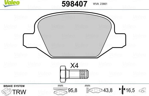 Valeo 598407 - Гальмівні колодки, дискові гальма autozip.com.ua