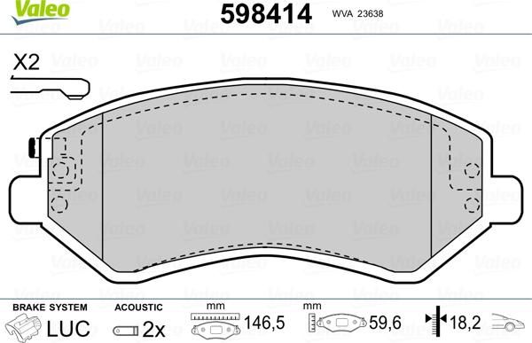 Valeo 598414 - Гальмівні колодки, дискові гальма autozip.com.ua