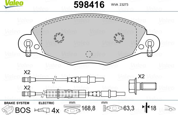 Valeo 598416 - Гальмівні колодки, дискові гальма autozip.com.ua