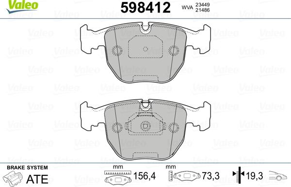 Valeo 598412 - Гальмівні колодки, дискові гальма autozip.com.ua