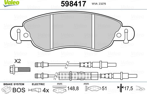 Valeo 598417 - Гальмівні колодки, дискові гальма autozip.com.ua