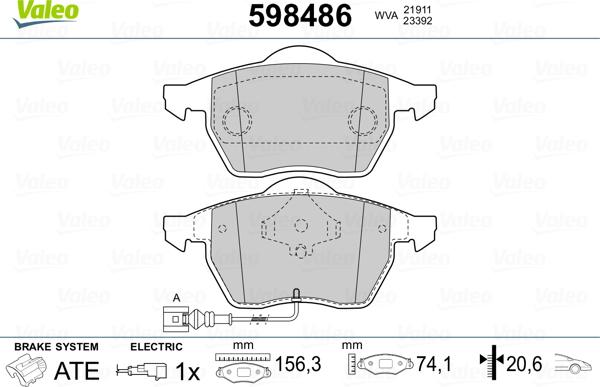 Valeo 598486 - Гальмівні колодки, дискові гальма autozip.com.ua