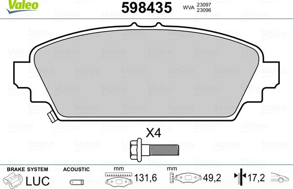 Valeo 598435 - Гальмівні колодки, дискові гальма autozip.com.ua