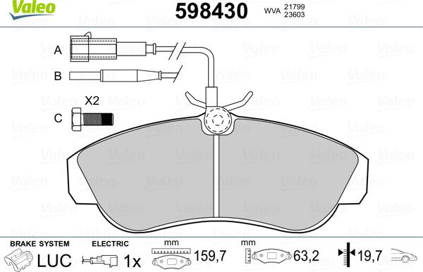 Valeo 598430 - Гальмівні колодки, дискові гальма autozip.com.ua