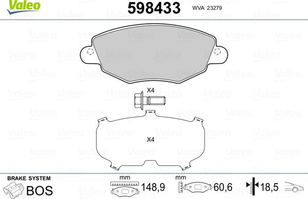 Valeo 598433 - Гальмівні колодки, дискові гальма autozip.com.ua