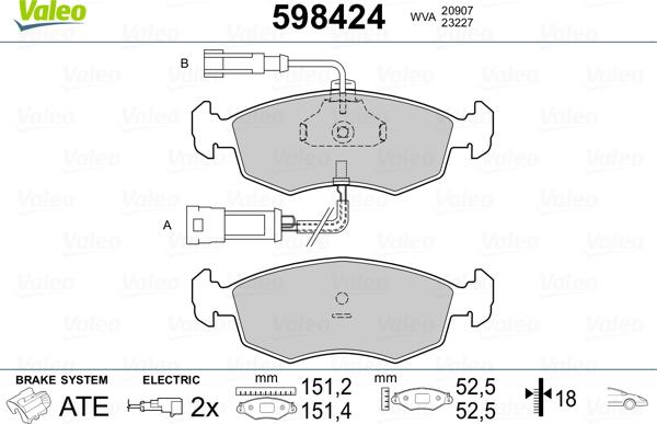 Valeo 598424 - Гальмівні колодки, дискові гальма autozip.com.ua