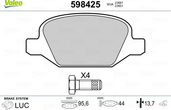 Valeo 598425 - Гальмівні колодки, дискові гальма autozip.com.ua