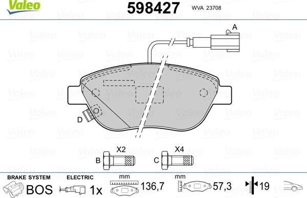 Valeo 598427 - Гальмівні колодки, дискові гальма autozip.com.ua