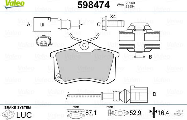 VALEO 598474 - Гальмівні колодки, дискові гальма autozip.com.ua