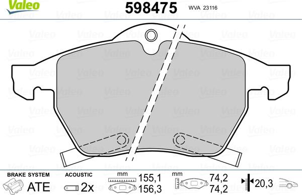 Valeo 598475 - Гальмівні колодки, дискові гальма autozip.com.ua