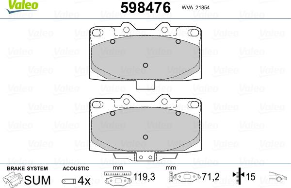 Valeo 598476 - Гальмівні колодки, дискові гальма autozip.com.ua