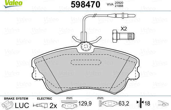 Valeo 598470 - Гальмівні колодки, дискові гальма autozip.com.ua