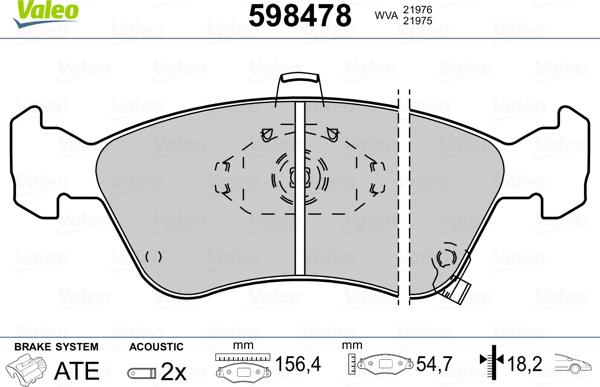 Valeo 598478 - Гальмівні колодки, дискові гальма autozip.com.ua