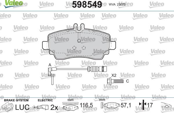 Valeo 598549 - Гальмівні колодки, дискові гальма autozip.com.ua