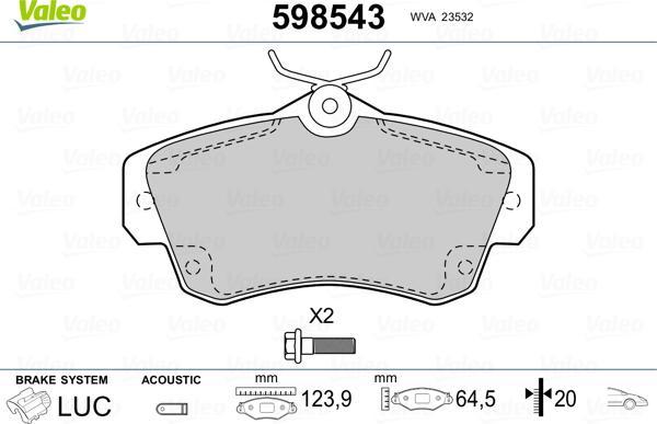 Valeo 598543 - Гальмівні колодки, дискові гальма autozip.com.ua