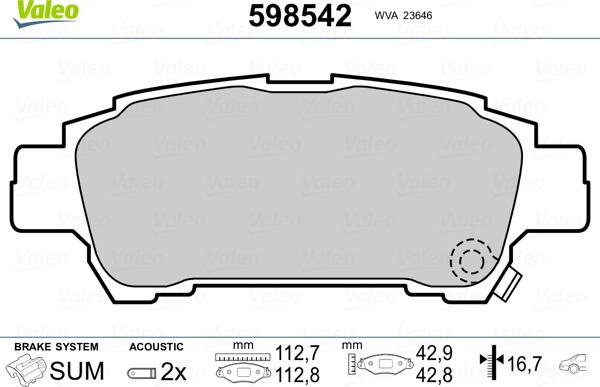 Valeo 598542 - Гальмівні колодки, дискові гальма autozip.com.ua