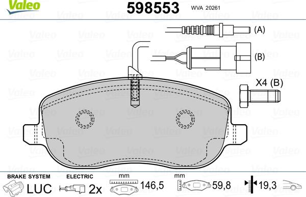 Valeo 598553 - Гальмівні колодки, дискові гальма autozip.com.ua