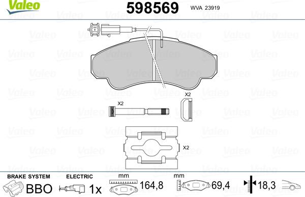 Valeo 598569 - Гальмівні колодки, дискові гальма autozip.com.ua