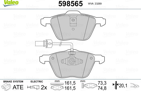 Valeo 598565 - Гальмівні колодки, дискові гальма autozip.com.ua