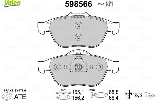 Valeo 598566 - Гальмівні колодки, дискові гальма autozip.com.ua