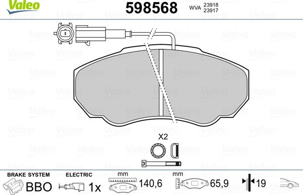 Valeo 598568 - Гальмівні колодки, дискові гальма autozip.com.ua