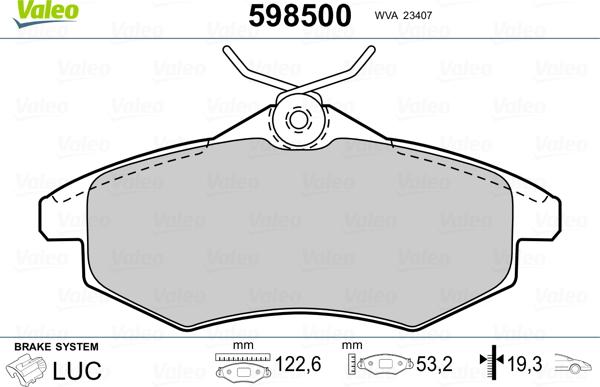 Valeo 598500 - Гальмівні колодки, дискові гальма autozip.com.ua