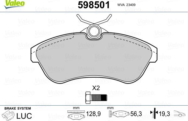 Valeo 598501 - Гальмівні колодки, дискові гальма autozip.com.ua