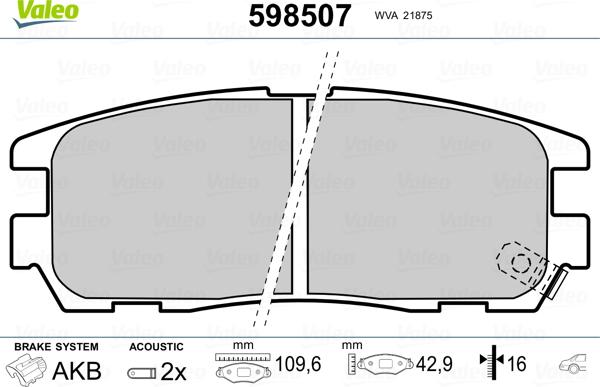 Valeo 598507 - Гальмівні колодки, дискові гальма autozip.com.ua