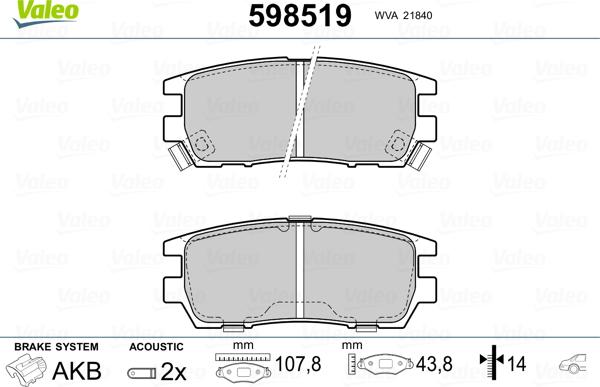 VALEO 598519 - Гальмівні колодки, дискові гальма autozip.com.ua