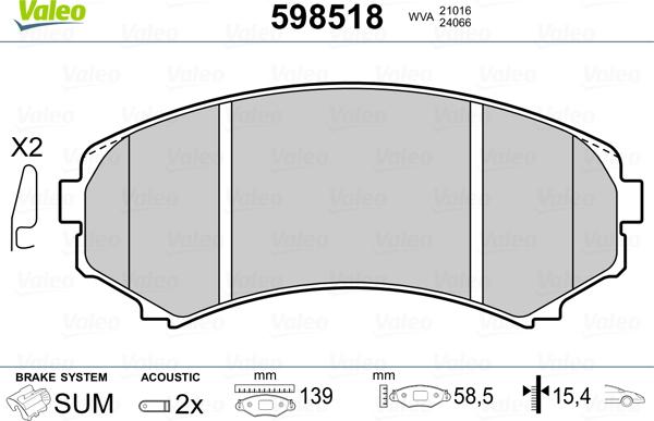 Valeo 598518 - Гальмівні колодки, дискові гальма autozip.com.ua