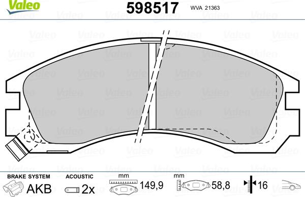 Valeo 598517 - Гальмівні колодки, дискові гальма autozip.com.ua