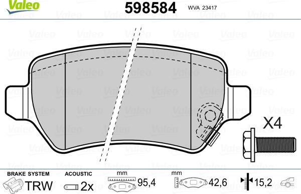 Valeo 598584 - Гальмівні колодки, дискові гальма autozip.com.ua