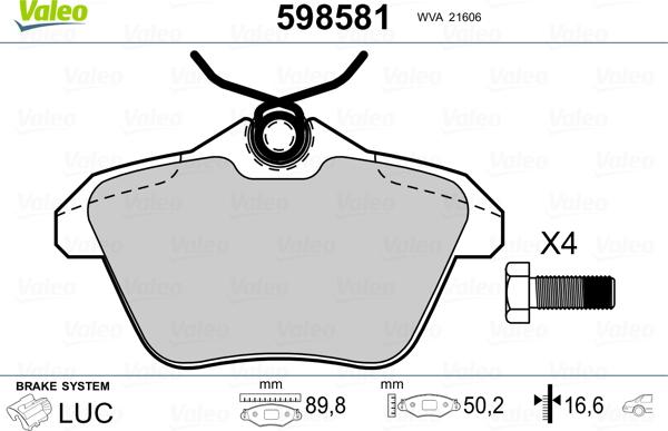 Valeo 598581 - Гальмівні колодки, дискові гальма autozip.com.ua