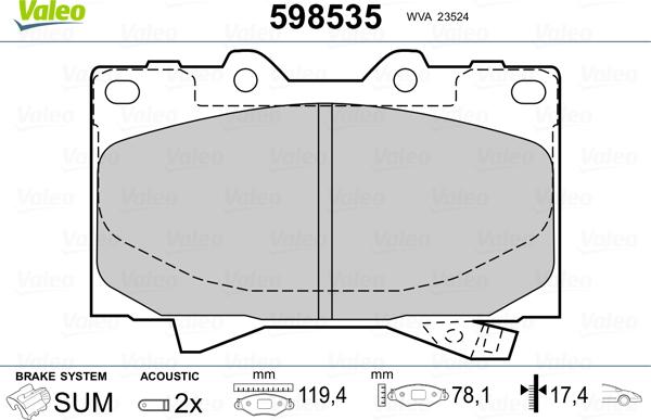 VALEO 598535 - Гальмівні колодки, дискові гальма autozip.com.ua
