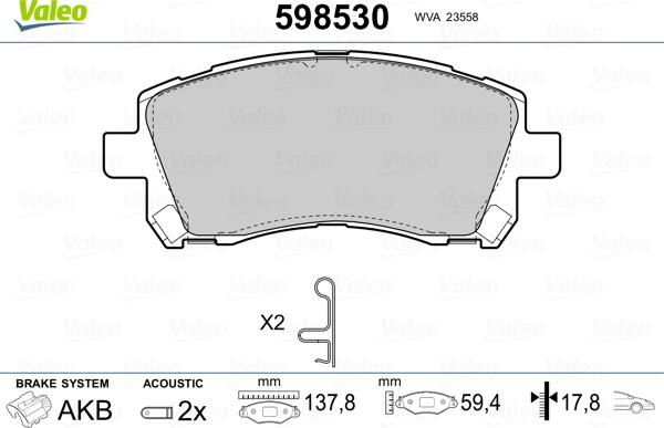 VALEO 598530 - Гальмівні колодки, дискові гальма autozip.com.ua