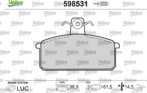 Valeo 598531 - Гальмівні колодки, дискові гальма autozip.com.ua