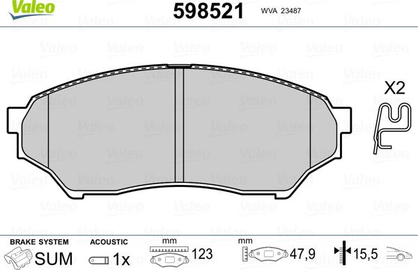 Valeo 598521 - Гальмівні колодки, дискові гальма autozip.com.ua