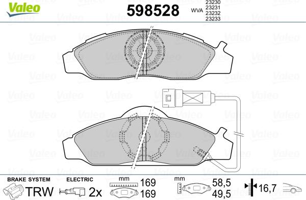 Valeo 598528 - Гальмівні колодки, дискові гальма autozip.com.ua