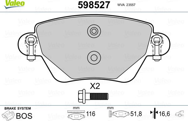 Valeo 598527 - Гальмівні колодки, дискові гальма autozip.com.ua