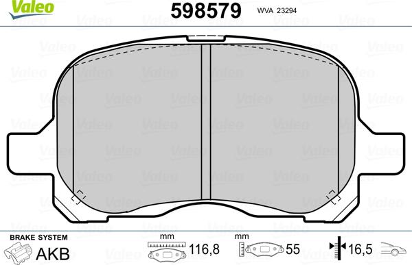 VALEO 598579 - Гальмівні колодки, дискові гальма autozip.com.ua