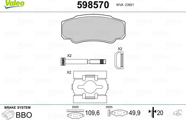 Valeo 598570 - Гальмівні колодки, дискові гальма autozip.com.ua