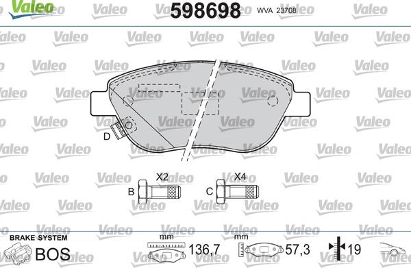 Valeo 598698 - Гальмівні колодки, дискові гальма autozip.com.ua