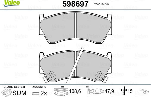 Valeo 598697 - Гальмівні колодки, дискові гальма autozip.com.ua