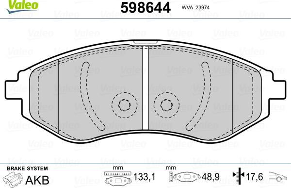 Valeo 598644 - Гальмівні колодки, дискові гальма autozip.com.ua