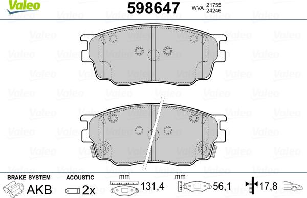 Valeo 598647 - Гальмівні колодки, дискові гальма autozip.com.ua