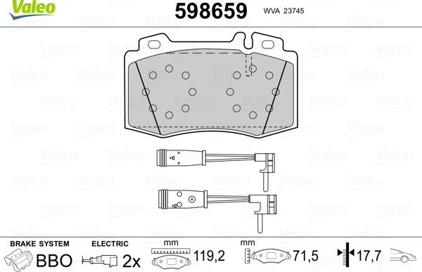 Valeo 598659 - Гальмівні колодки, дискові гальма autozip.com.ua