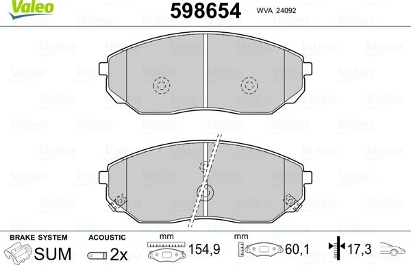 Valeo 598654 - Гальмівні колодки, дискові гальма autozip.com.ua